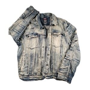 Jordan Craig Mens 3XL Denim Trucker Jacket Grunge Vintage Jean Jacket Distressed